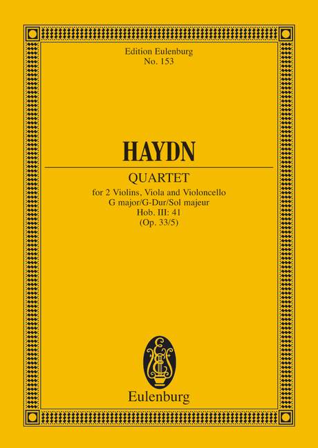 Haydn: String Quartet G major Opus 33/5 Hob. III: 41 (Study Score) published by Eulenburg